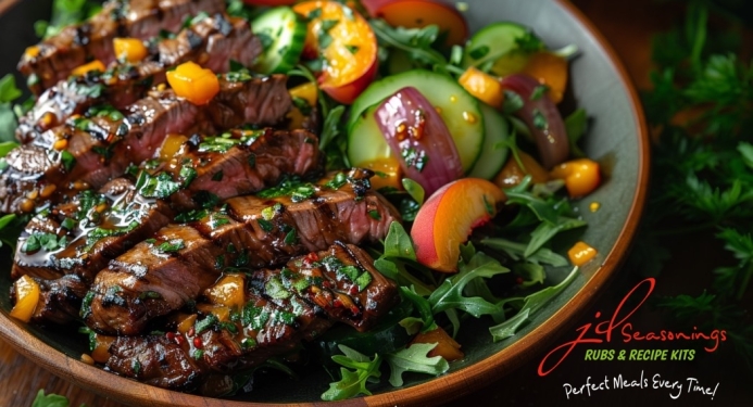 Balsamic Steak & Peach Salad Recipe made with JD Seasonings