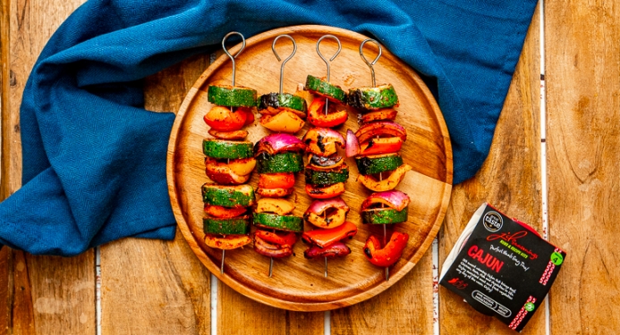 Cajun Rainbow Veggie Skewers Recipe made with JD Seasonings