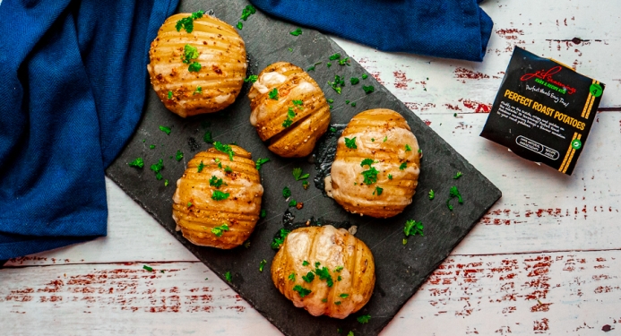 Cheesy Garlic Hasselback Potatoes Recipe made with JD Seasonings