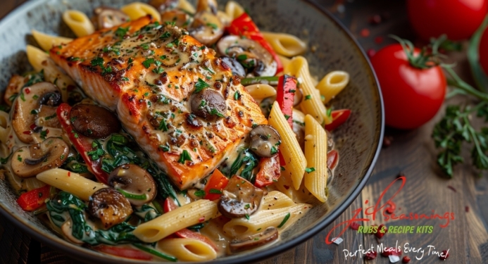 Creamy Cajun Salmon Pasta Recipe made with JD Seasonings