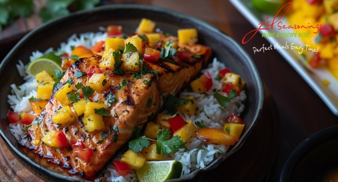 Jerk Salmon with Mango & Pineapple Salsa Recipe made with JD Seasonings