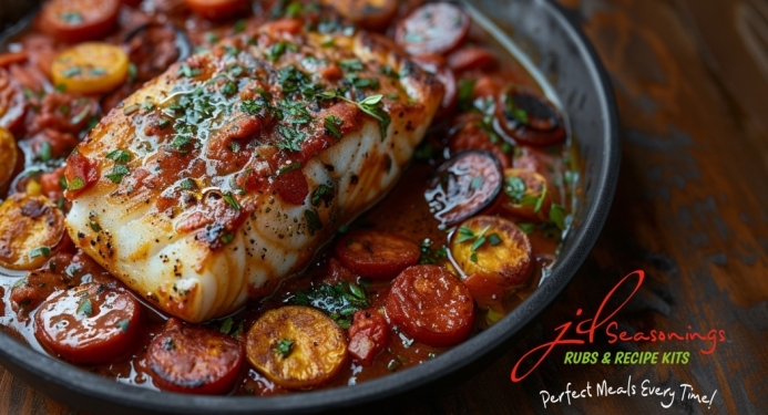 Mediterranean Cod & Chorizo Bake Recipe made with JD Seasonings