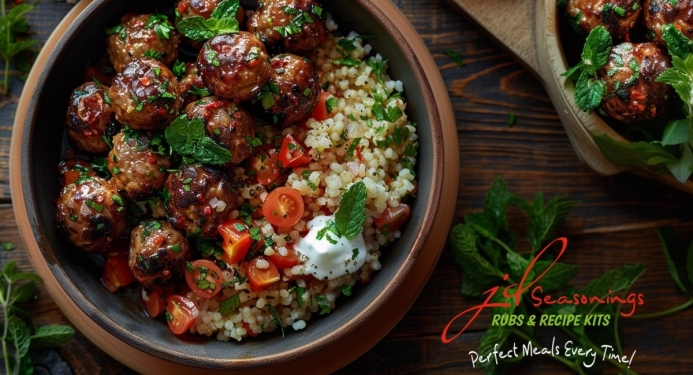 Minted Lamb Meatballs with Garlic Yoghurt & Cous Cous Recipe made with JD Seasonings